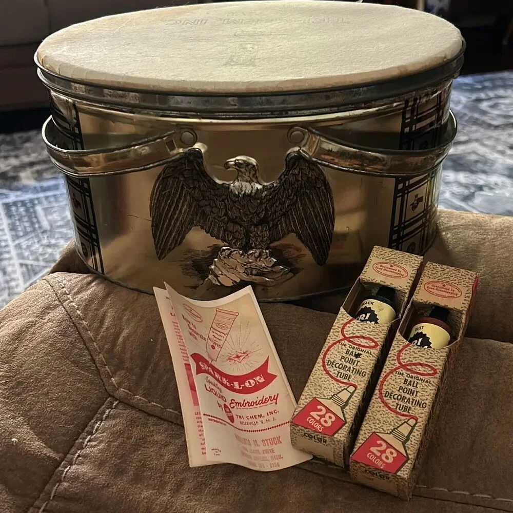 Vintage 1940s–1950s Eagle Motif Decorative Snare Drum w/ Tri-Chem Spark-L-On Kit